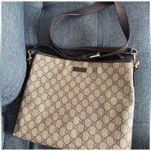 Gucci Monogram Beige and Dark Brown Shoulder Bag
